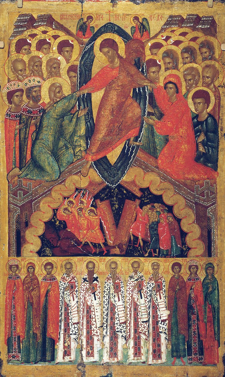 Der Abstieg in die Hölle, mit ausgewählten Heiligen, Ende des 15. Jahrhunderts von Russian icon.
