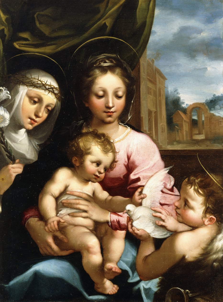 Die Madonna und das Kind mit dem kleinen Johannes dem Täufer und der Heiligen Katharina von Siena, um 1597-1612 von Rutilio Manetti