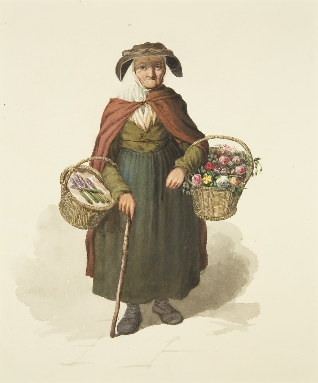 Alte Blumenverkäuferin aus Kingswood, ca. 1828 von S. or D. A. Peters