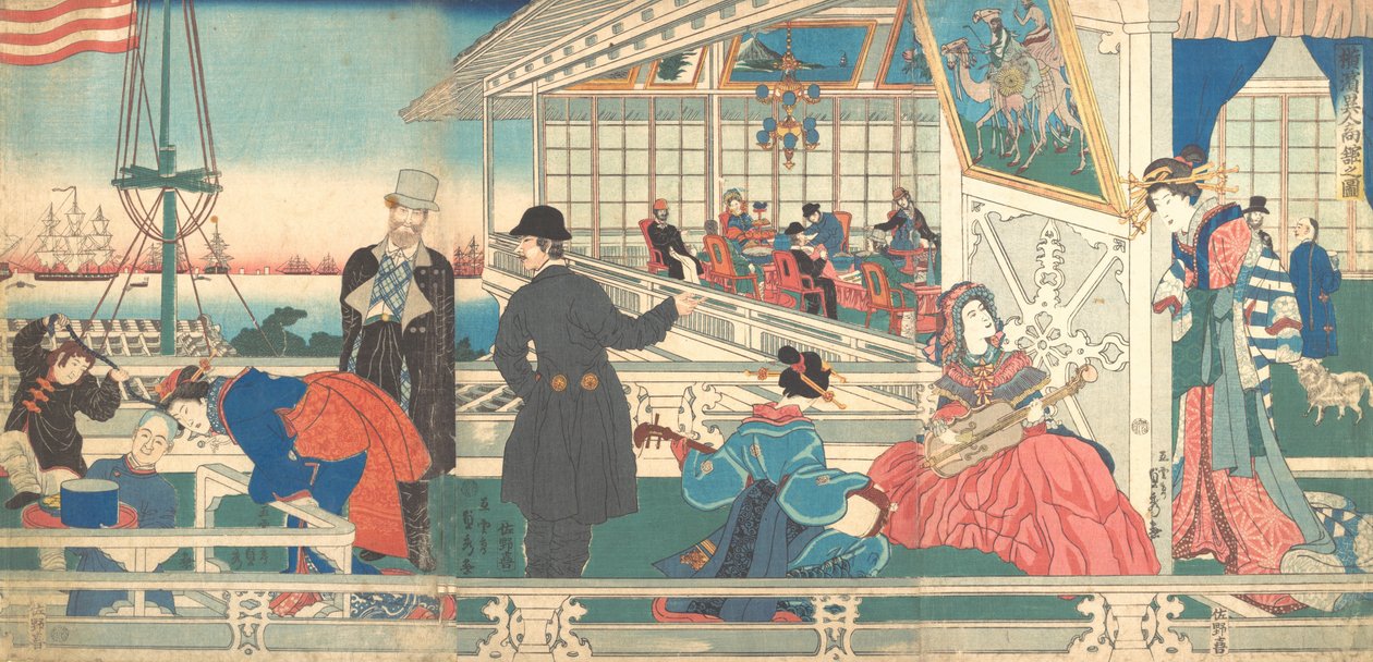 Heim der ausländischen Kaufleute in Yokohama, 9. Monat, 1861 von Sadahide Utagawa