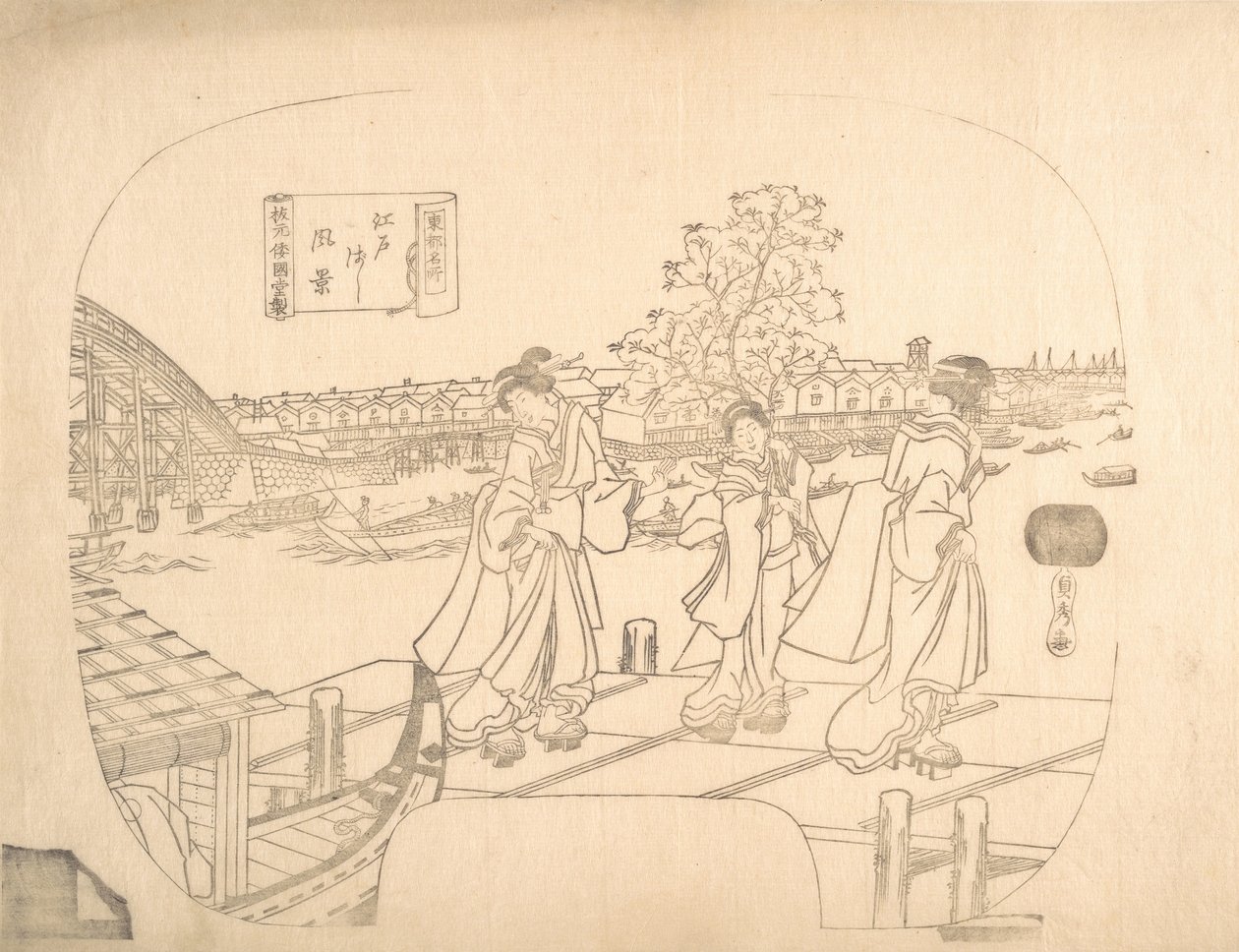 Proof Line-Block Druck für Fächer, 19. Jahrhundert von Sadahide Utagawa