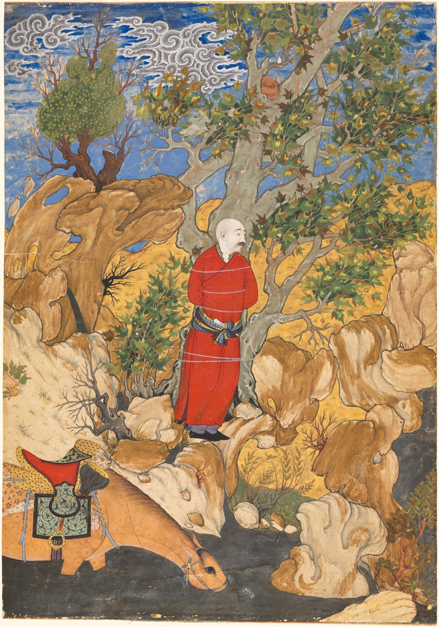 Aulad an einen Platanenbaum gebunden, aus einem Shahnama von Firdausi von Sadiqi Bek