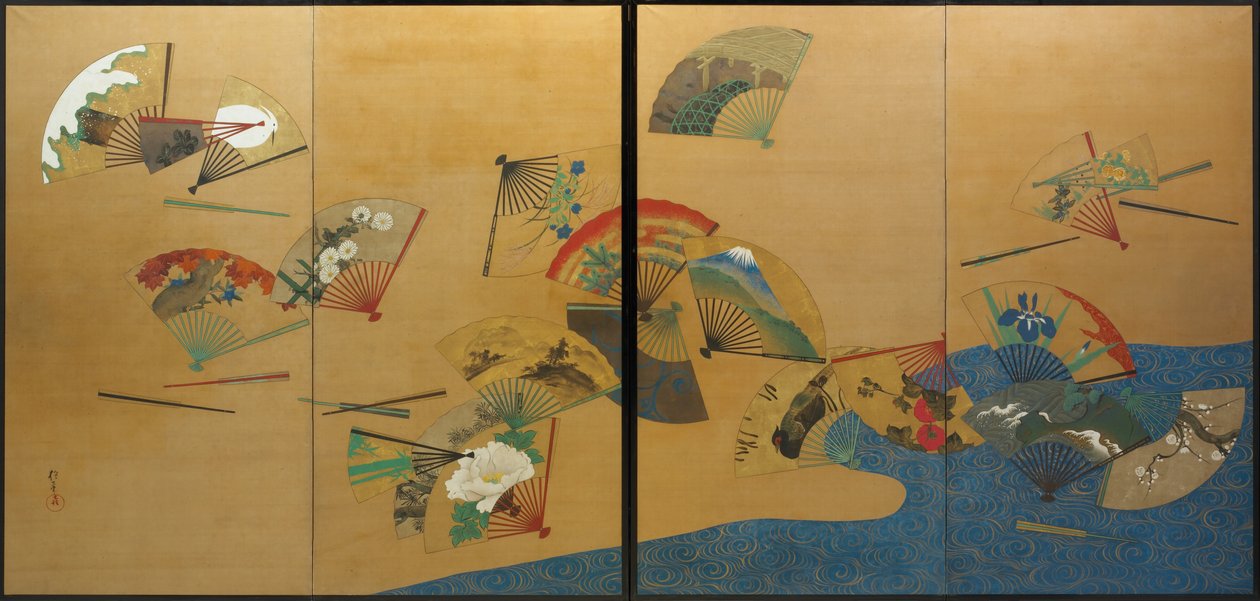 Fächer und Bach, Edo-Periode, um 1820-28 von Sakai Hoitsu