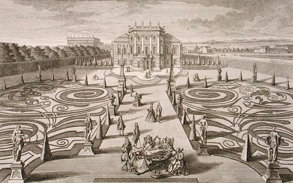 Österreichisches Haus und Garten, graviert von Johann August Corvinus, veröffentlicht um 1730-40 von Salomon (after) Kleiner