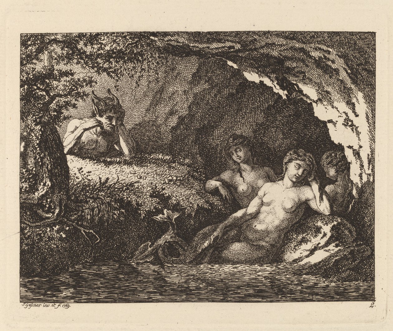 Drei schlafende Kobolde mit einem Satyr, 1769 von Salomon Gessner