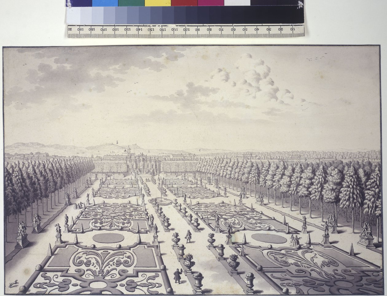 Vollseite: Blick auf die Gärten des Liechtenstein-Palastes in Rossau von Salomon Kleiner