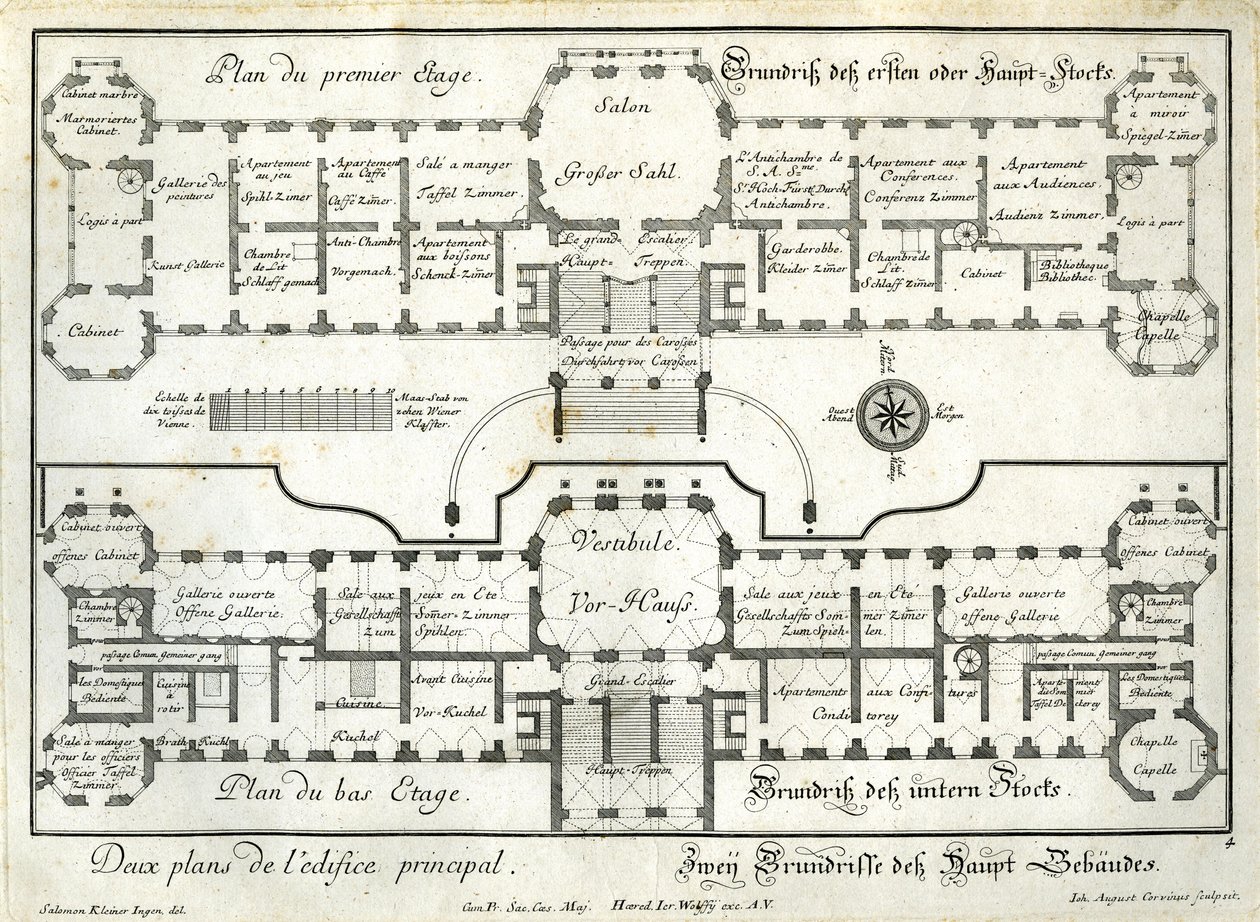 Grundriss von Erd- und Hauptgeschoss des oberen Schlosses von Salomon Kleiner