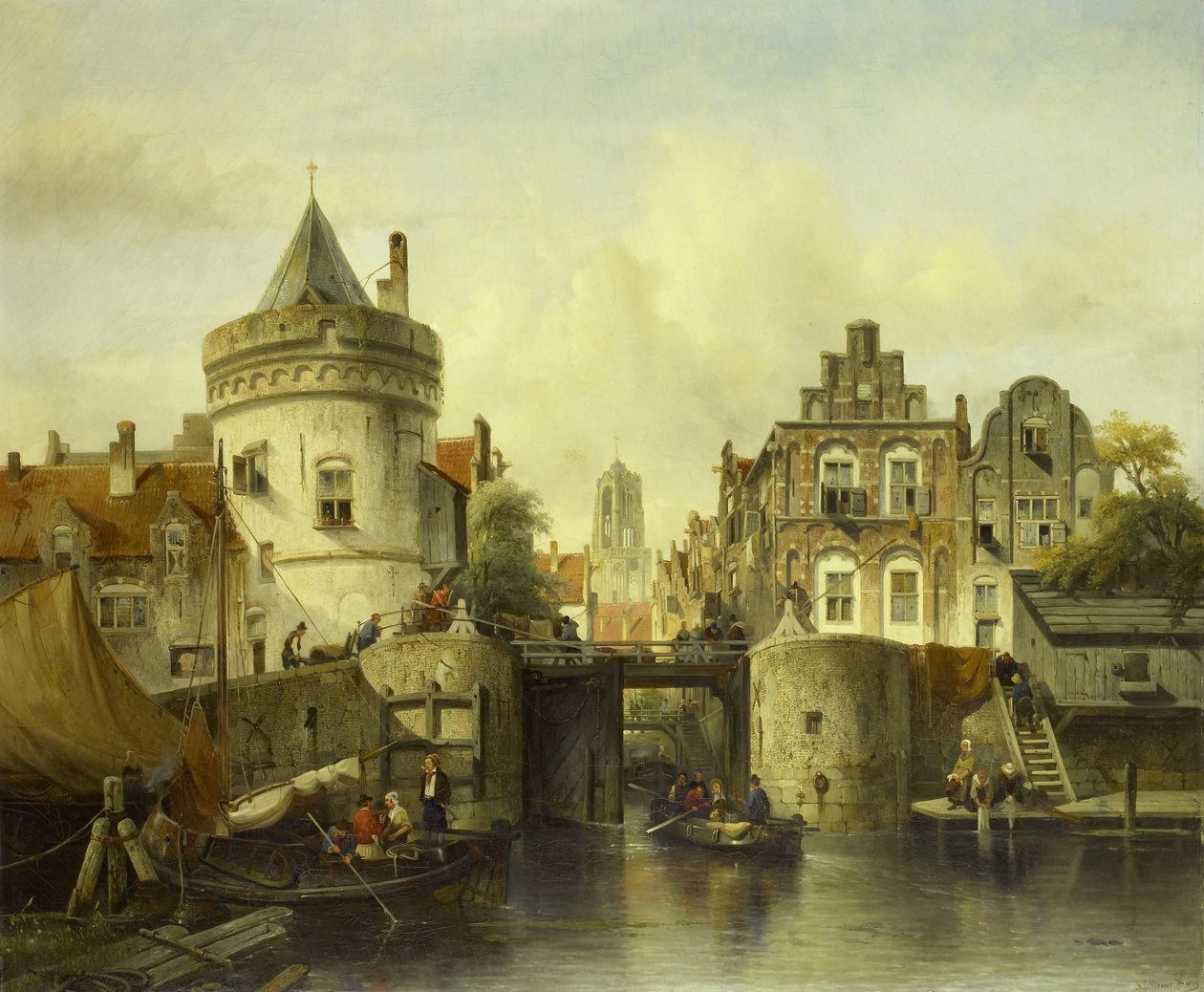 Imaginäre Ansicht basierend auf der Kolksluis, Amsterdam von Salomon Leonardus Verveer