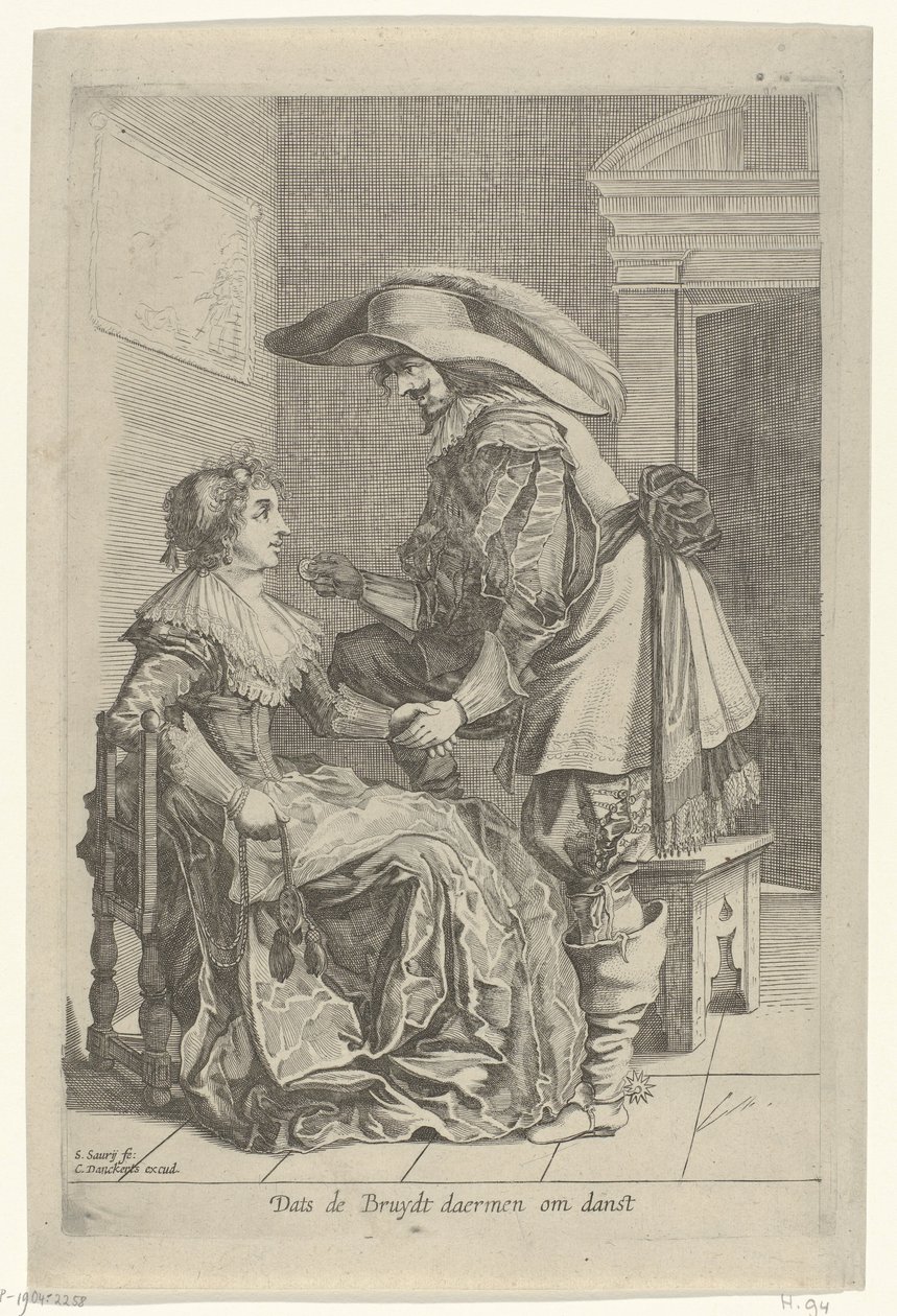 Mann bietet einer Frau eine Münze an von Salomon Savery