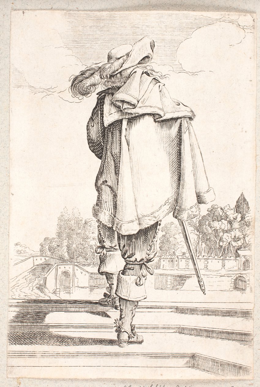 Mann von hinten gesehen, der eine Treppe mit drei Stufen hinaufgeht von Salomon Savery
