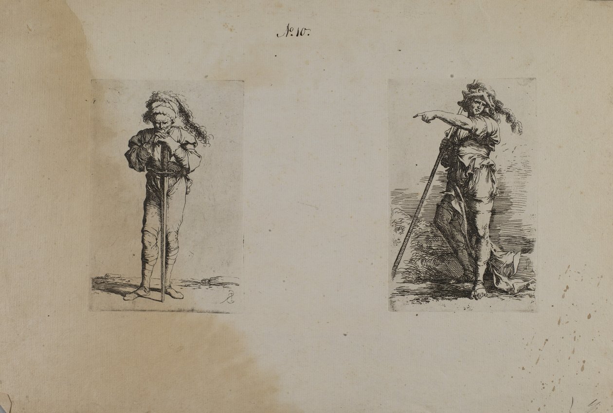 (Figurenserie) Alter Mann mit Federhut, Hände ruhend von Salvator Rosa