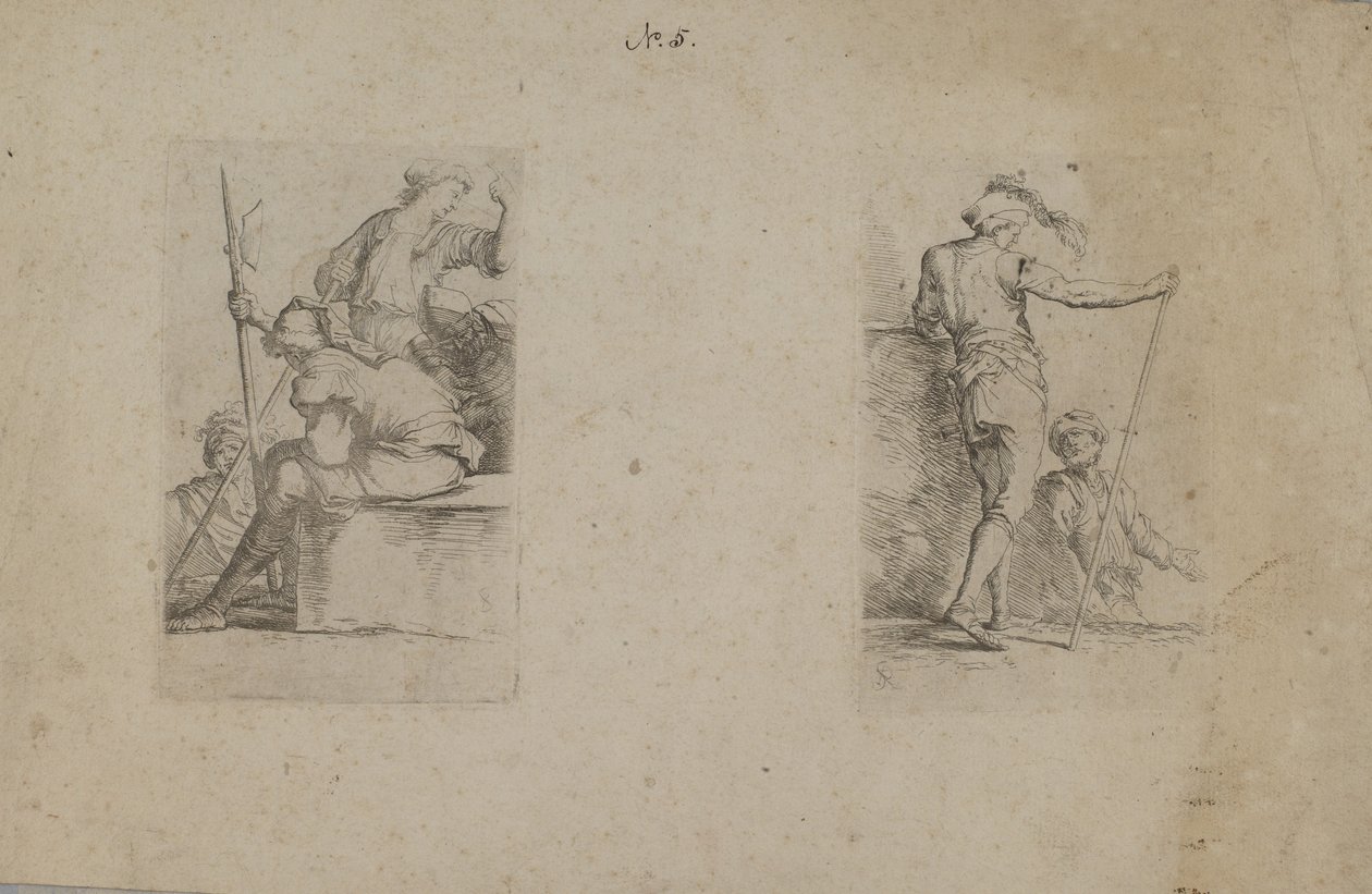 (Figurenserie) Sitzender Mann, von hinten gesehen, mit Axt von Salvator Rosa