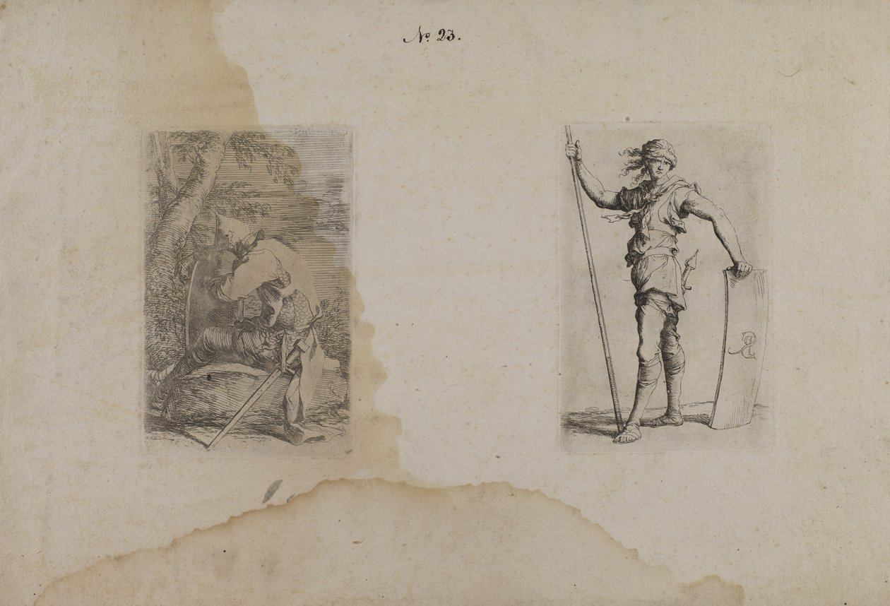 (Figurenserie) Sitzender Mann mit spitzem Helm von Salvator Rosa
