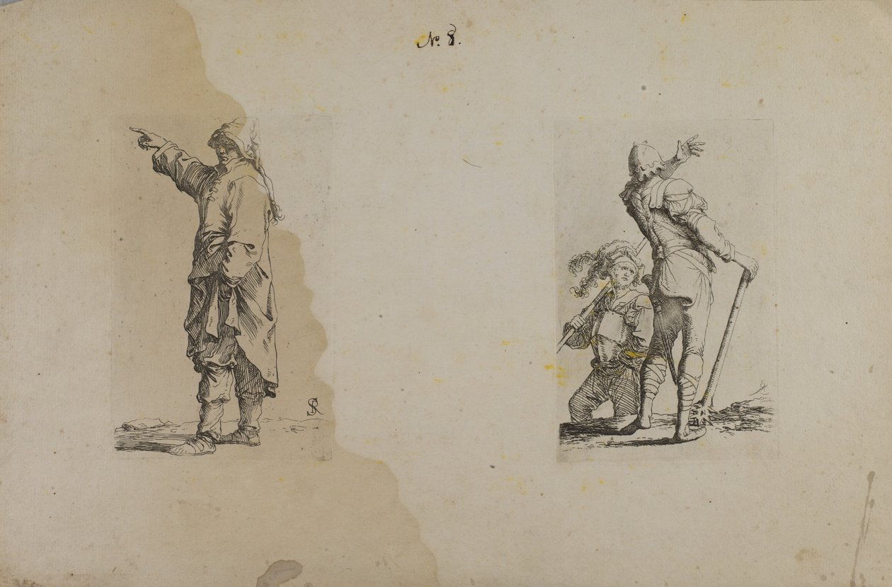 (Figurenserie) Stehender Mann mit langem Hut, zeigend von Salvator Rosa