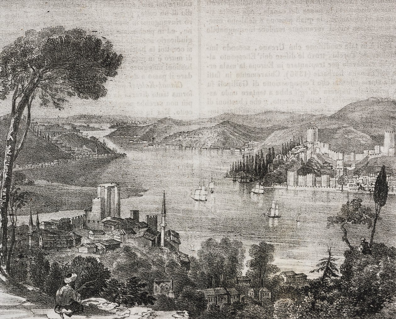 Bosporus-Burgen an den Küsten Asiens und Europas, Türkei, Lithographie von Gaetano Riccio aus Poliorama Pittoresco, Nr. 18, 9. Dezember von Salvatore Puglia