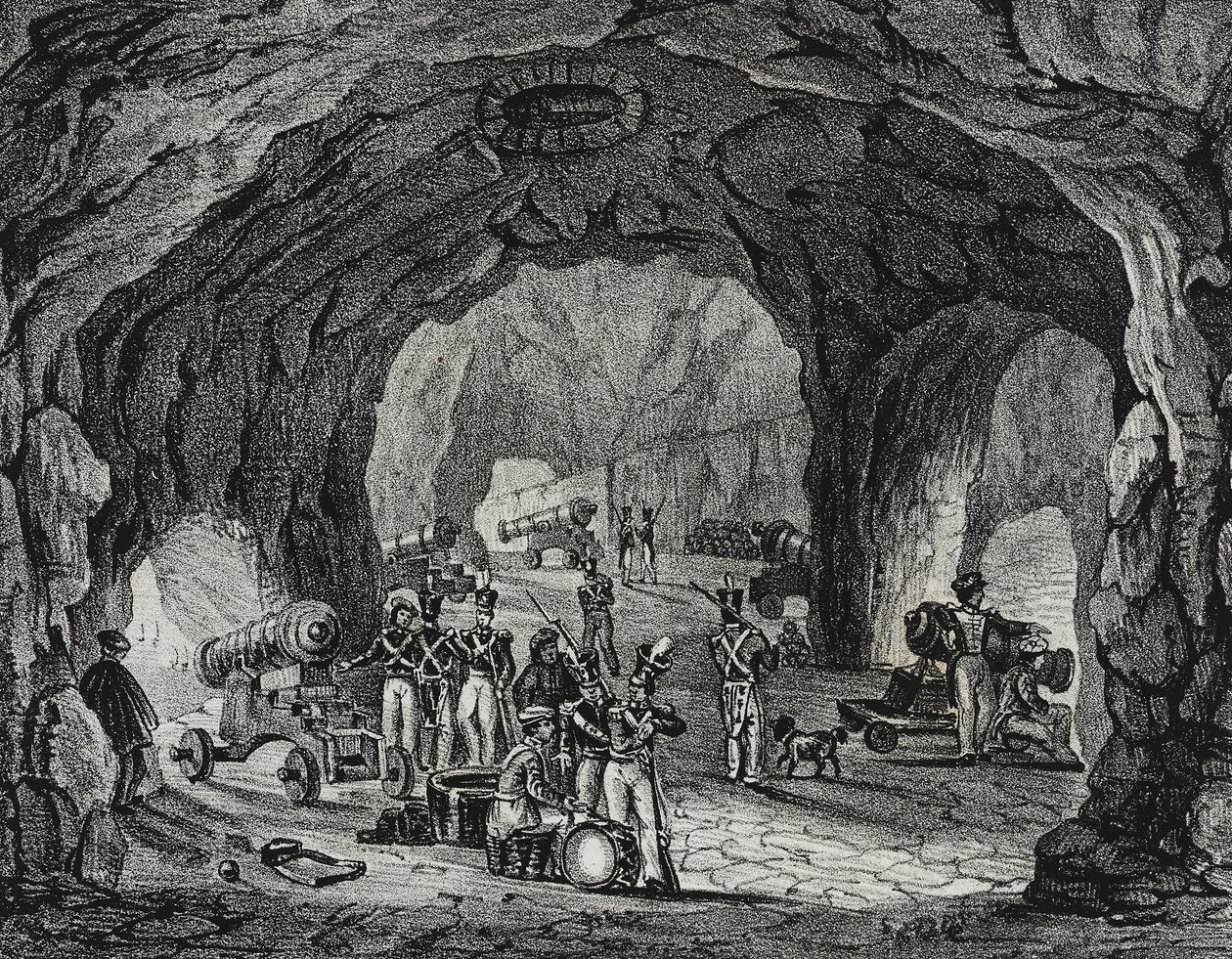Höhle in der Nähe des Felsens von Gibraltar, Spanien, Lithographie von Salvatore Puglia von Salvatore Puglia