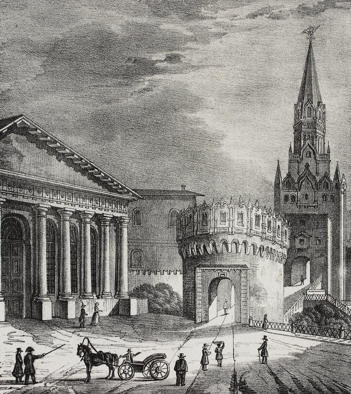 Tor des Troitskaya-Turms (Dreifaltigkeitsturm), Kreml, Moskau, Russland, Lithographie von Salvatore Puglia aus Poliorama Pittoresco, Nr. 22, 7. Januar von Salvatore Puglia