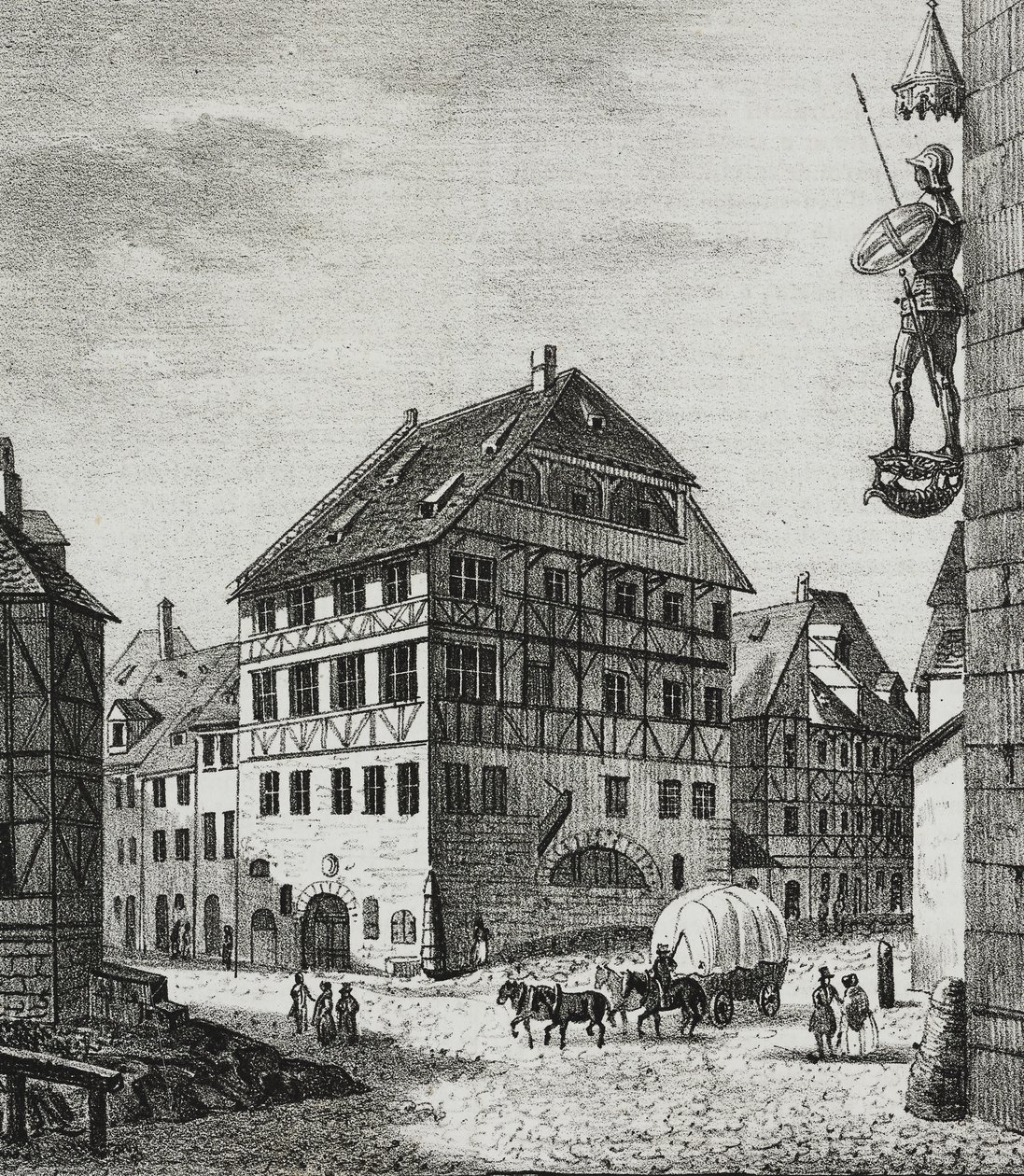 Haus von Albrecht Dürer (1471-1528) in Nürnberg, Deutschland, Lithografie von Salvatore Puglia aus Poliorama Pittoresco, Nr. 31, 12. März von Salvatore Puglia