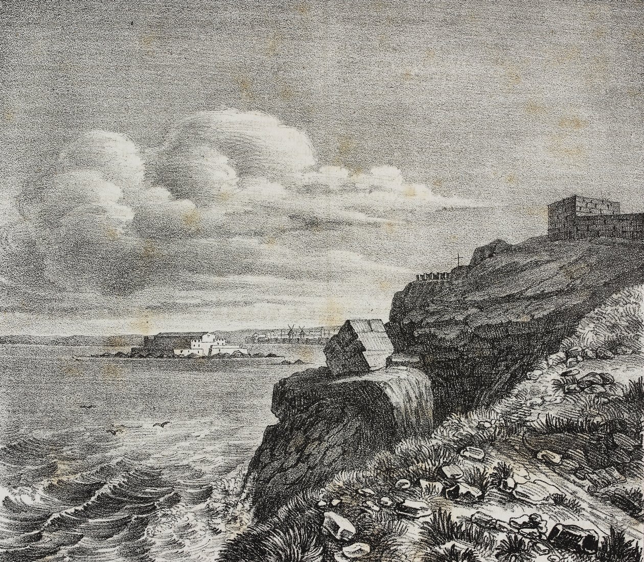 Grab für François-René de Chateaubriand in Saint-Malo, Frankreich, Lithographie von Gaetano Riccio aus Poliorama Pittoresco, Nr. 32, 18. März von Salvatore Puglia