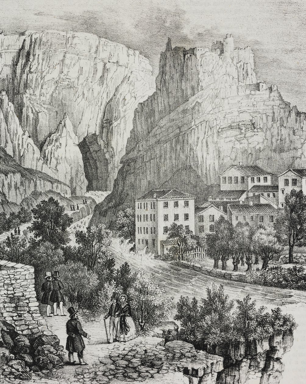 Ansicht von Fontaine-de-Vaucluse, Frankreich, Lithographie von Sardi aus Poliorama Pittoresco, Nr. 51, 30. Juli von Salvatore Puglia