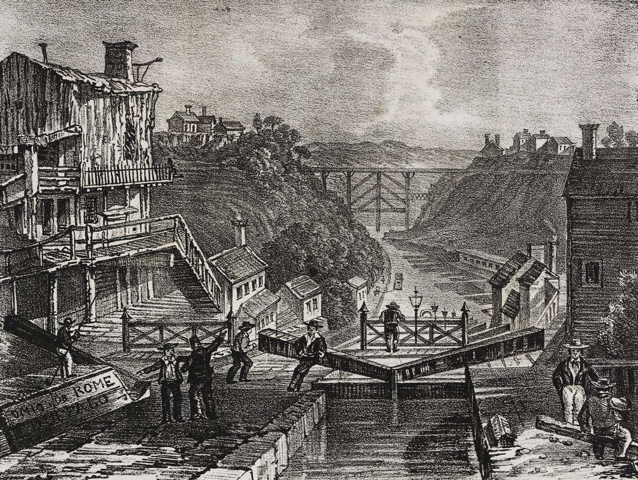 Ansicht von Lockport, im Staat New York, Vereinigte Staaten von Amerika, Lithographie von Salvatore Puglia aus Poliorama Pittoresco, Nr. 1, 10. August von Salvatore Puglia