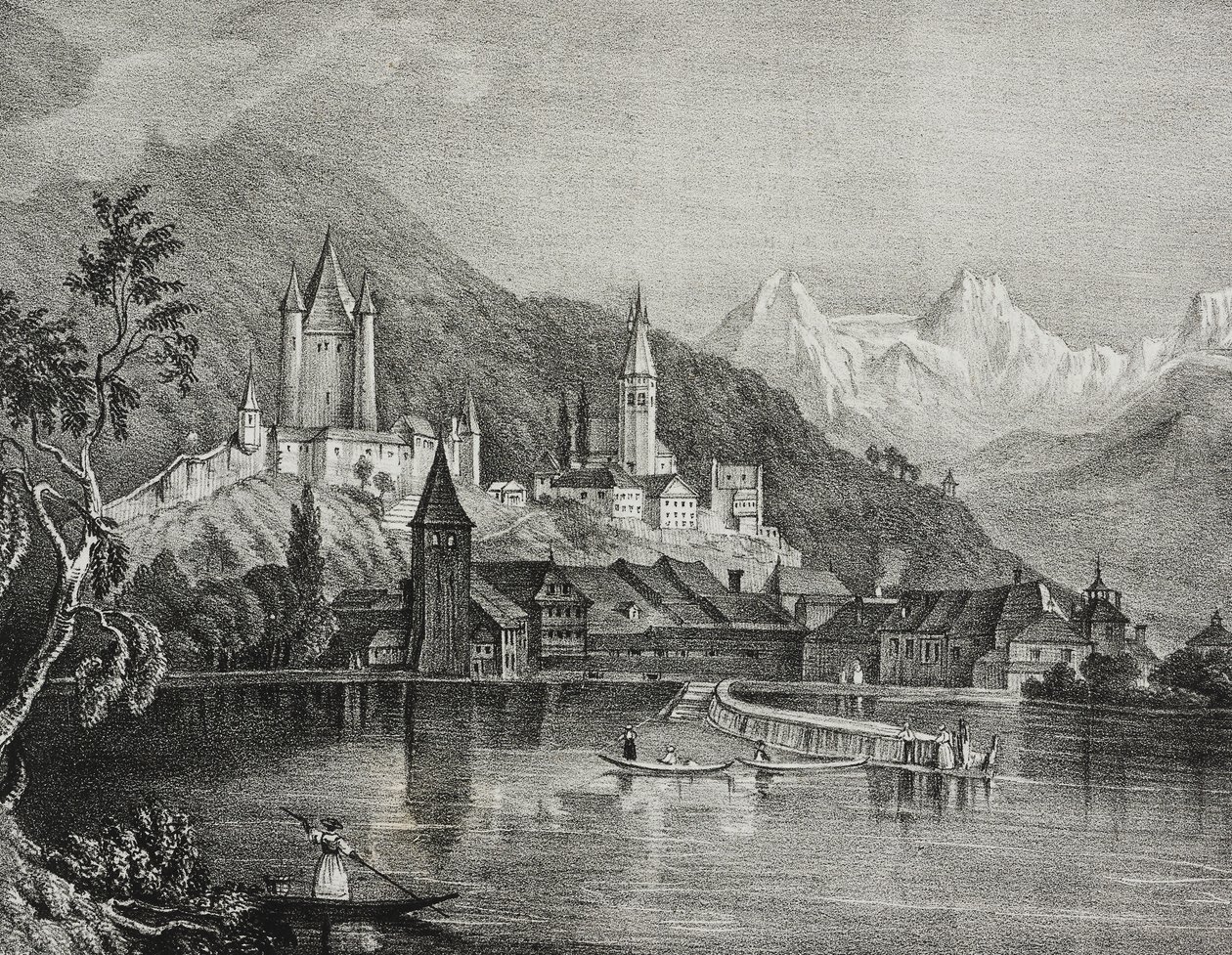 Ansicht von Thun, Kanton Bern, Schweiz, Lithographie von Salvatore Puglia von Salvatore Puglia