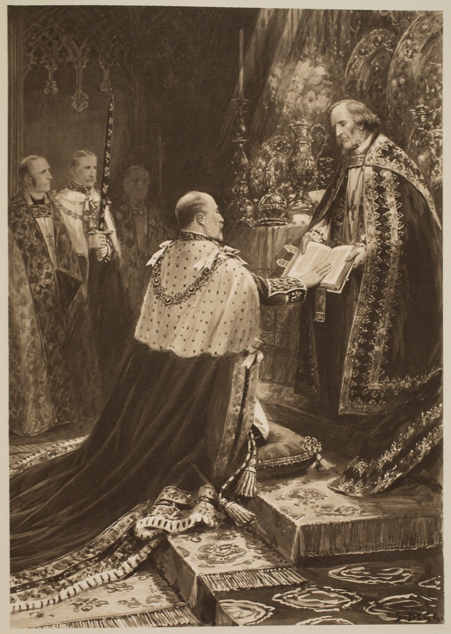 Die Krönungszeremonie von 1902: Die Position von König Edward VII. beim Ablegen des Eides, aus 