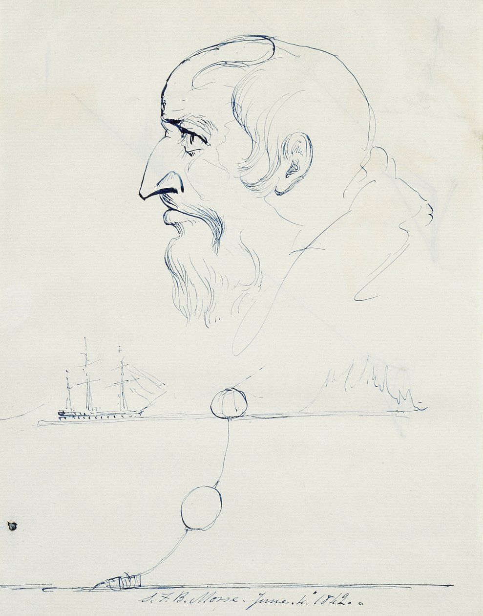 Profil eines bärtigen Mannes und Entwurf für das Atlantikkabel, 1842 von Samuel Finley Breese Morse