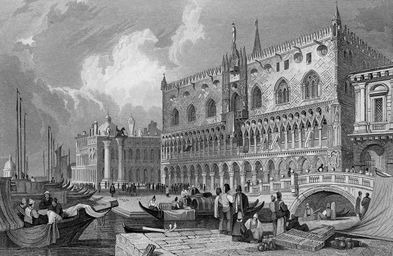Der Große Kanal und der Dogenpalast, Venedig, graviert von Charles Westwood, 1844 von Samuel Prout