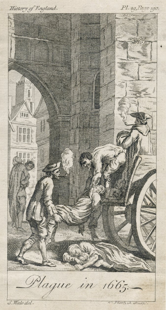 Sammeln von Pestopfern, Holywell Lane, Shoreditch, London, UK (Gravur) von Samuel (after) Wale