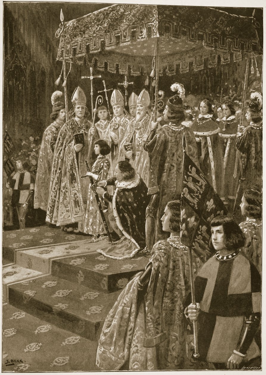 Die Übergabe der Sporen und des Schwertes bei der Krönung von Heinrich VI. am St. Leonhardstag, 6. November 1429, aus 