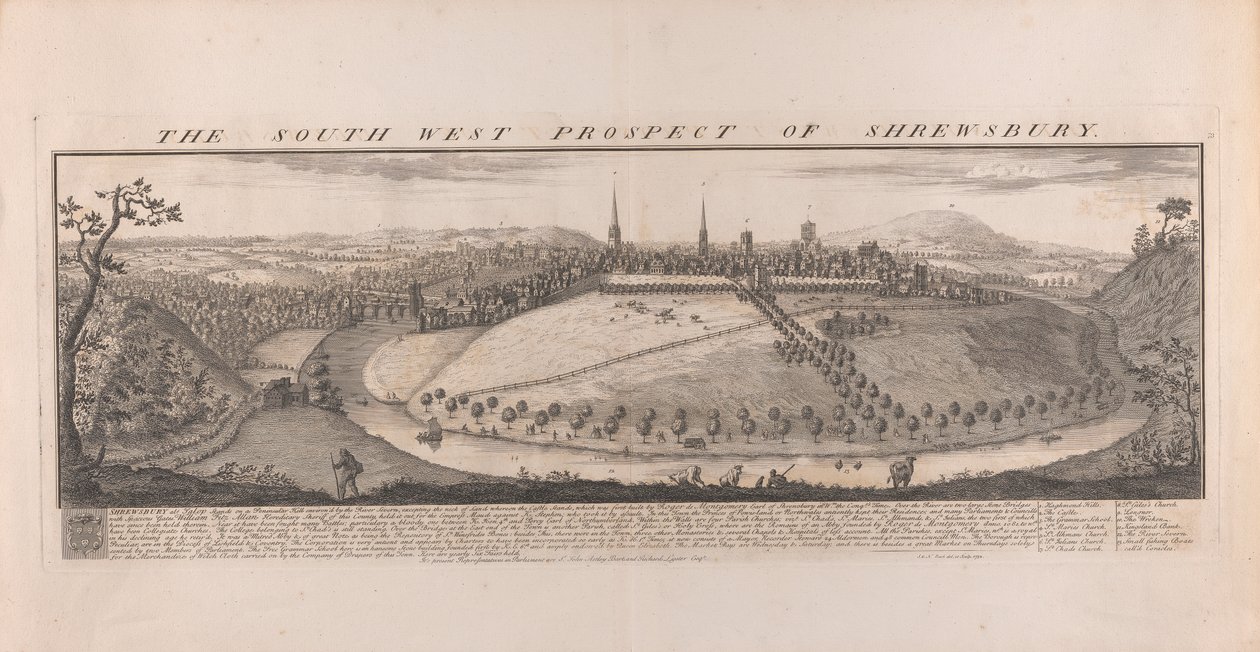 Südwestansicht von Shrewsbury, Shropshire von Samuel Buck