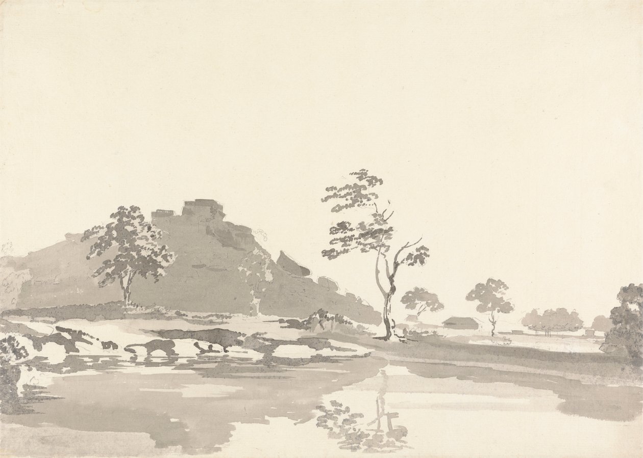 Flusslandschaft mit einer Festung auf einem Hügel in der mittleren Entfernung von Samuel Davis
