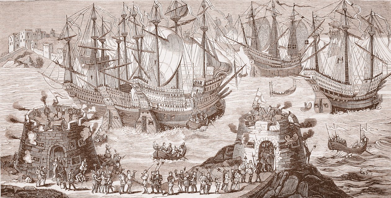 Heinrich VIII. geht in Dover an Bord, aus dem großen Druck veröffentlicht von der Royal Society of Antiquities von Samuel Hieronymous Grimm