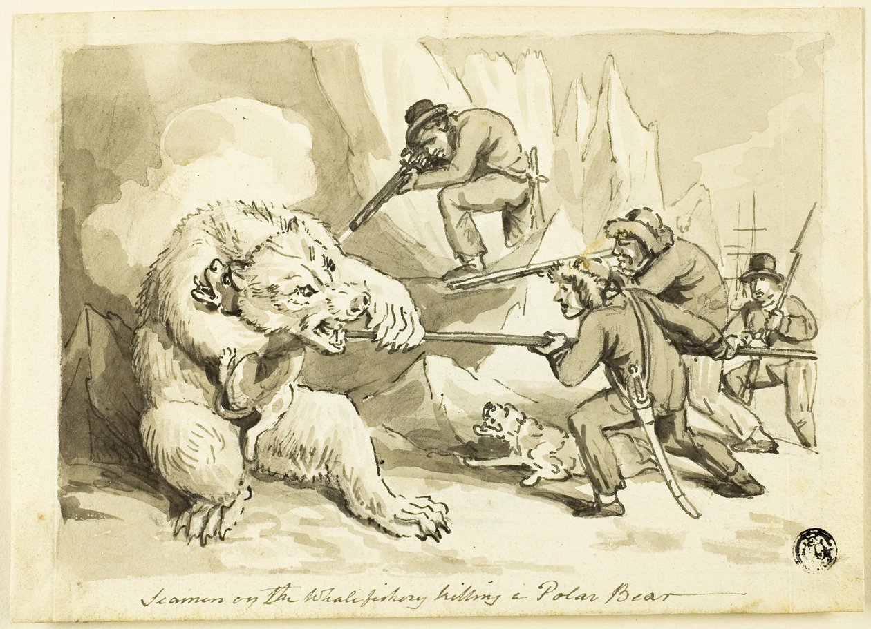 Seeleute auf der Walfangfahrt töten einen Eisbären (recto); Muschel (verso) von Samuel Howett
