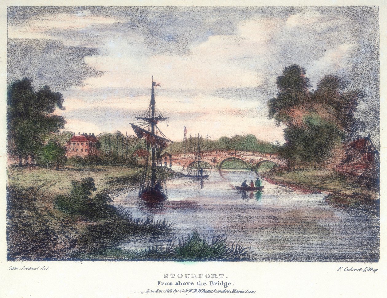 Stourport-on-Severn, Worcestershire, von oberhalb der Brücke, ca. 1795 von Samuel Ireland
