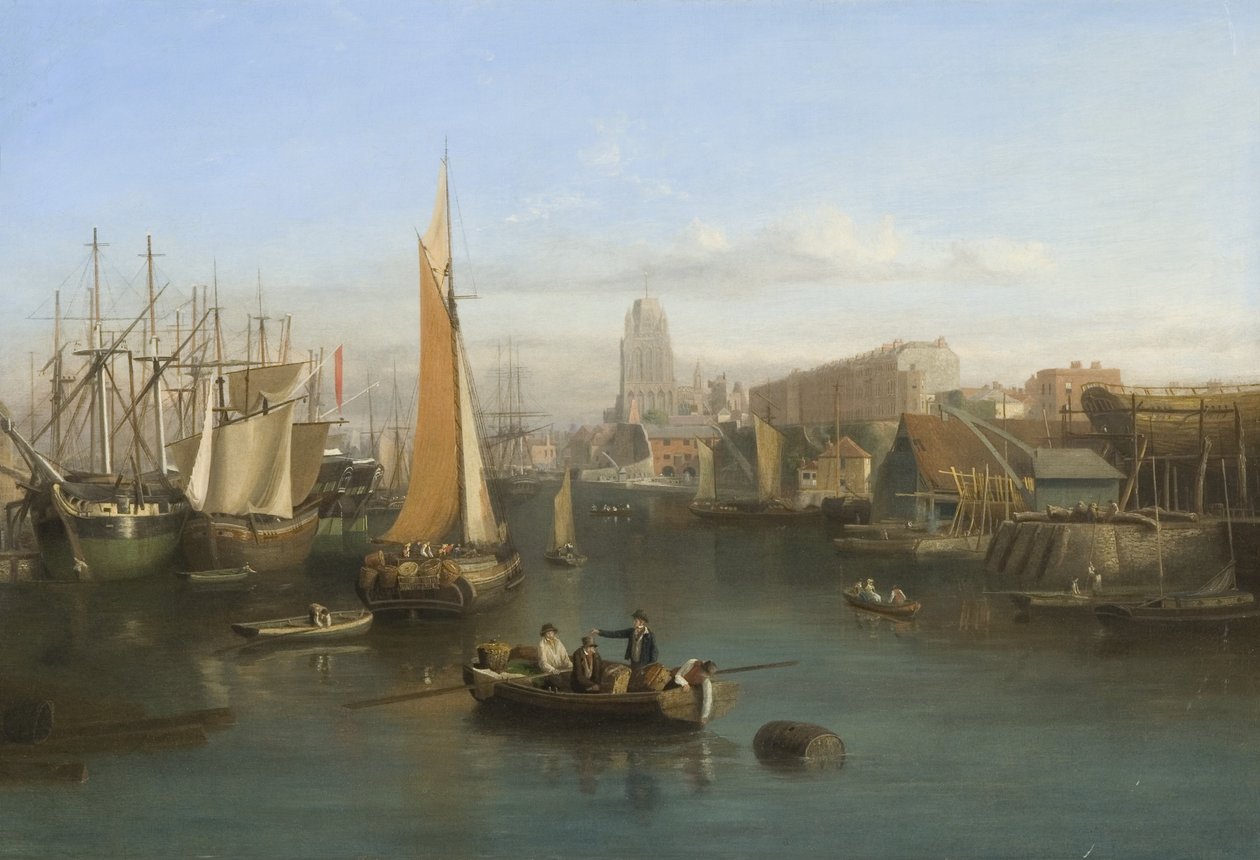 St. Mary Redcliffe und Redcliffe Parade von der Prince Street Bridge, ca. 1826 von Samuel Jackson