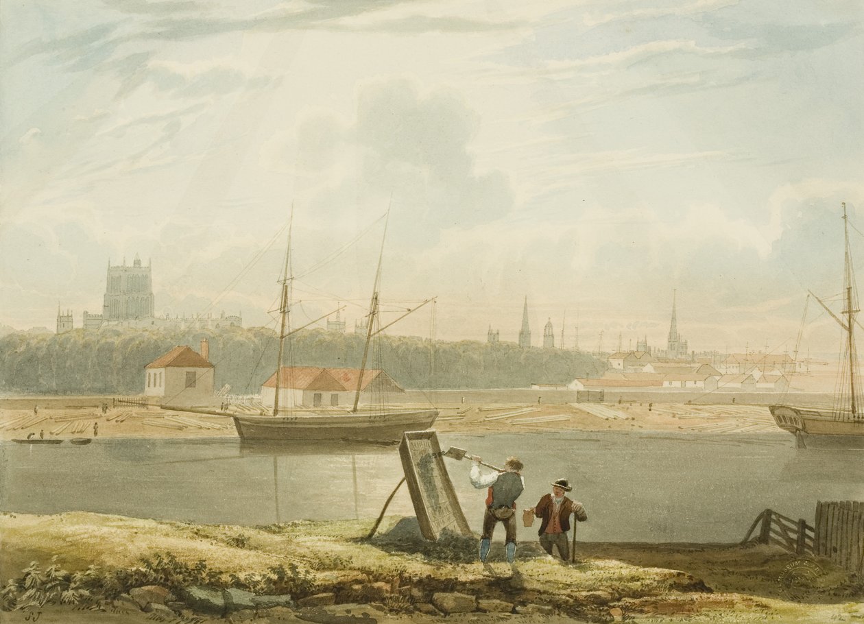 Blick über den Schwimmhafen mit der Kathedrale und den Stadtkirchen, um 1825 von Samuel Jackson