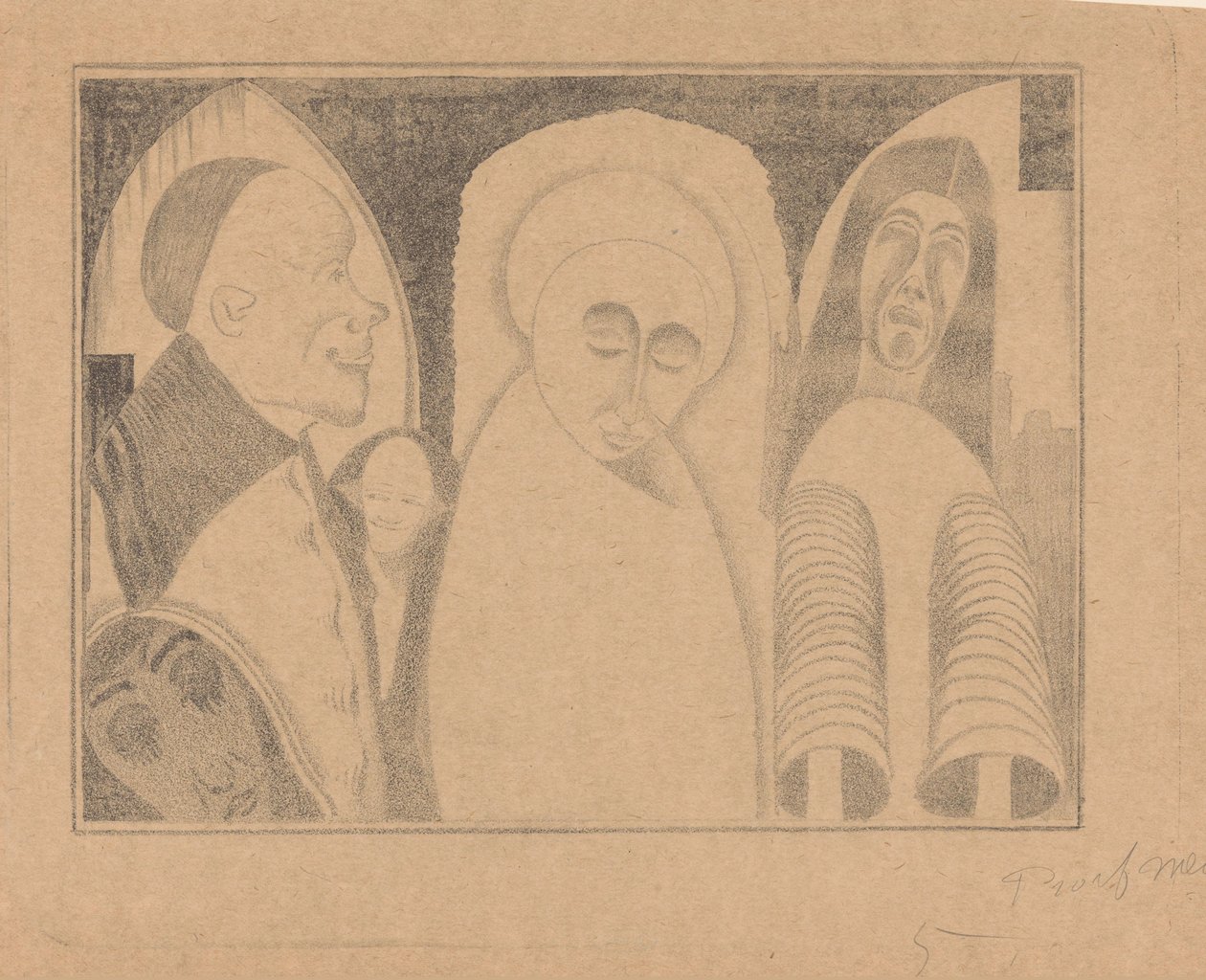 Fantasie: verschiedene Figuren, die rechte mit Ärmeln wie Röhren von Samuel Jessurun de Mesquita