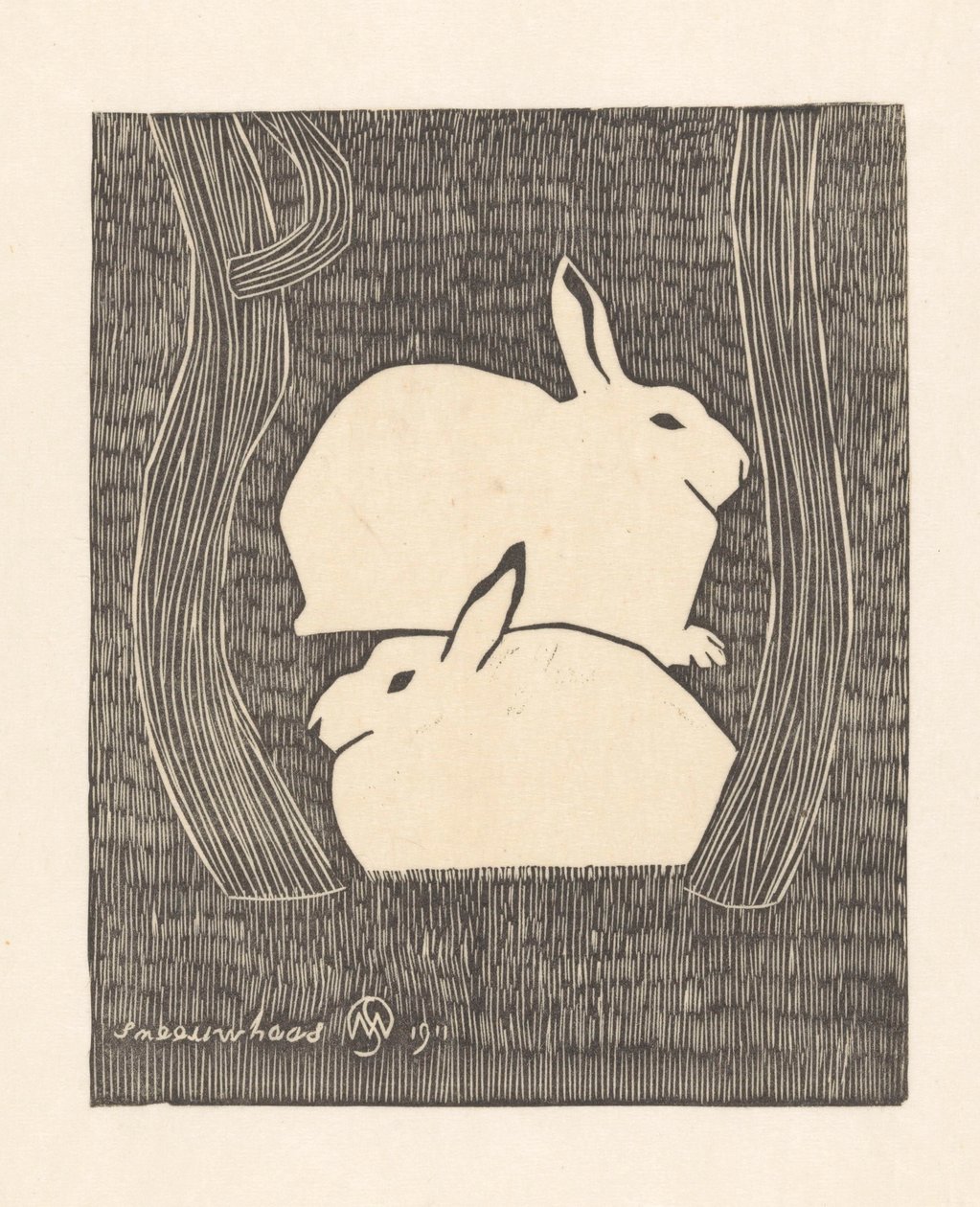 Zwei Schneehasen von Samuel Jessurun de Mesquita