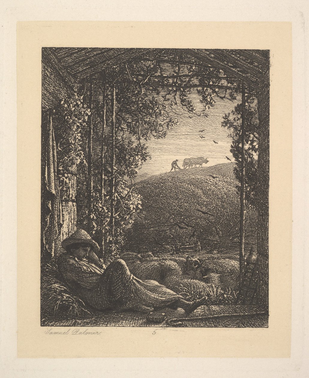 Der schlafende Hirte, früher Morgen, 1857 von Samuel Palmer