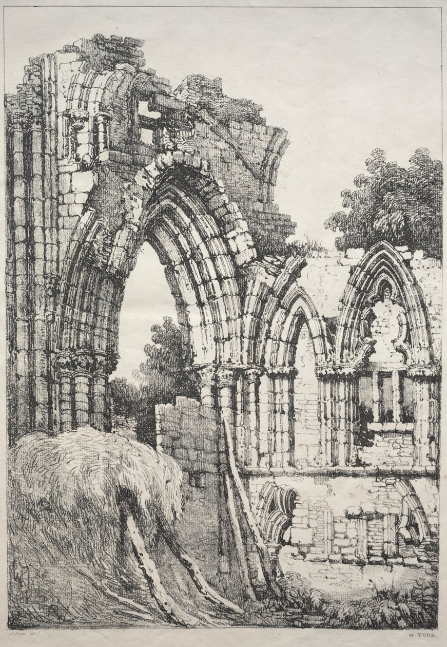 Eine Reihe alter Gebäude und ländlicher Hütten im Norden Englands: In York, Ruinen von Samuel Prout