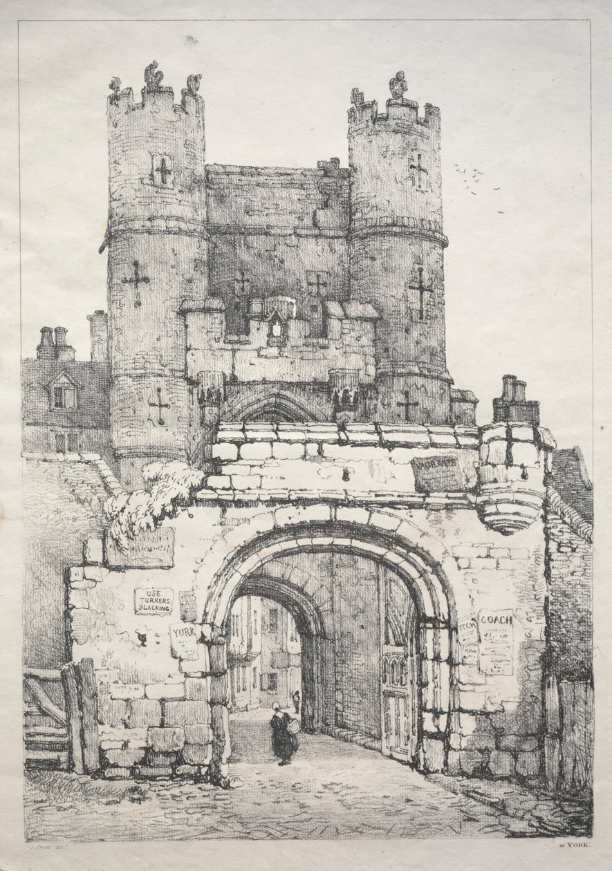 Eine Serie antiker Gebäude und ländlicher Cottages im Norden Englands: In York, mittelalterliches Tor von Samuel Prout