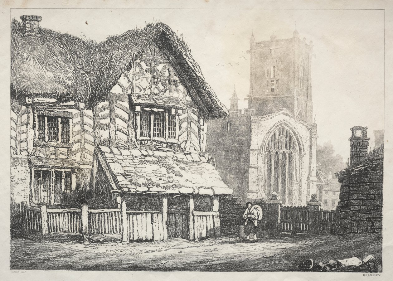 Eine Reihe antiker Gebäude und ländlicher Cottages im Norden Englands: Helmsley von Samuel Prout