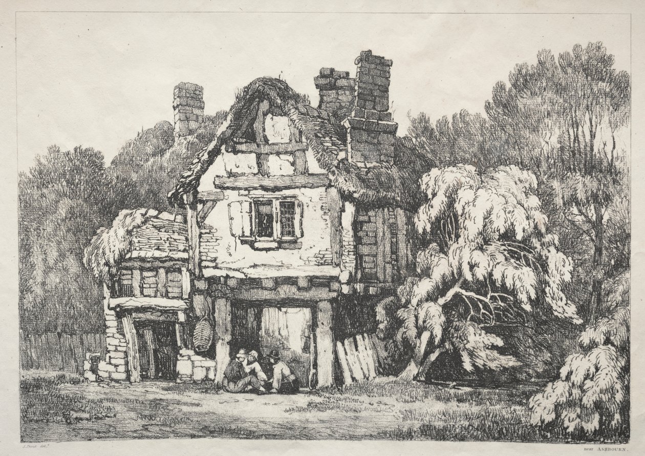 Eine Reihe alter Gebäude und ländlicher Hütten im Norden Englands: In der Nähe von Ashbourn von Samuel Prout