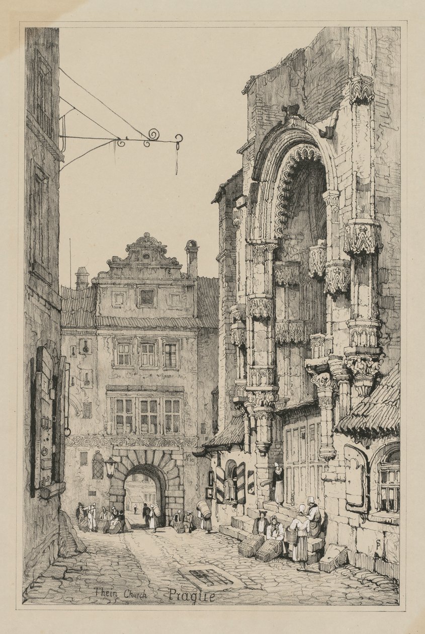 Faksimiles von Skizzen aus Flandern und Deutschland: Thein Kirche, Prag von Samuel Prout