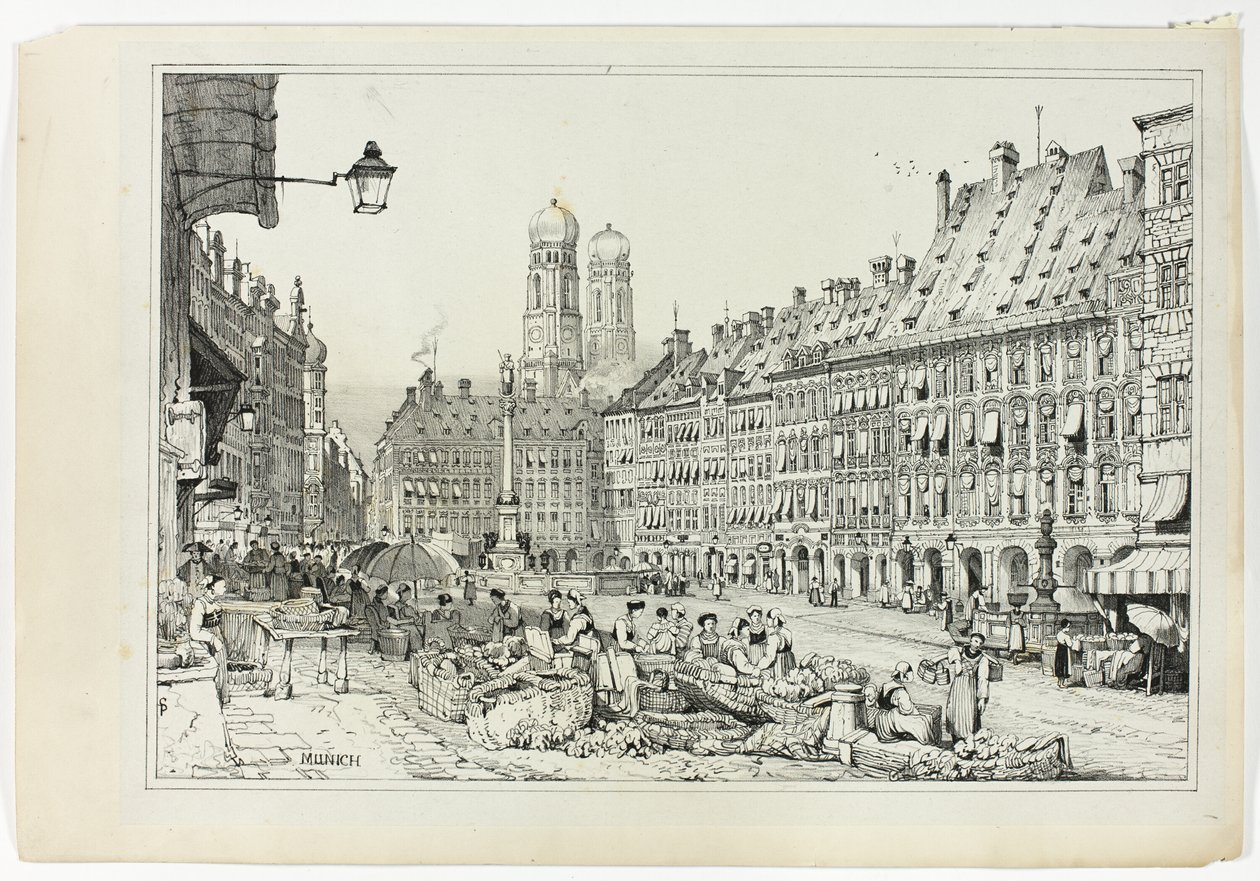 München, aus Faksimiles von Skizzen aus Flandern und Deutschland von Samuel Prout