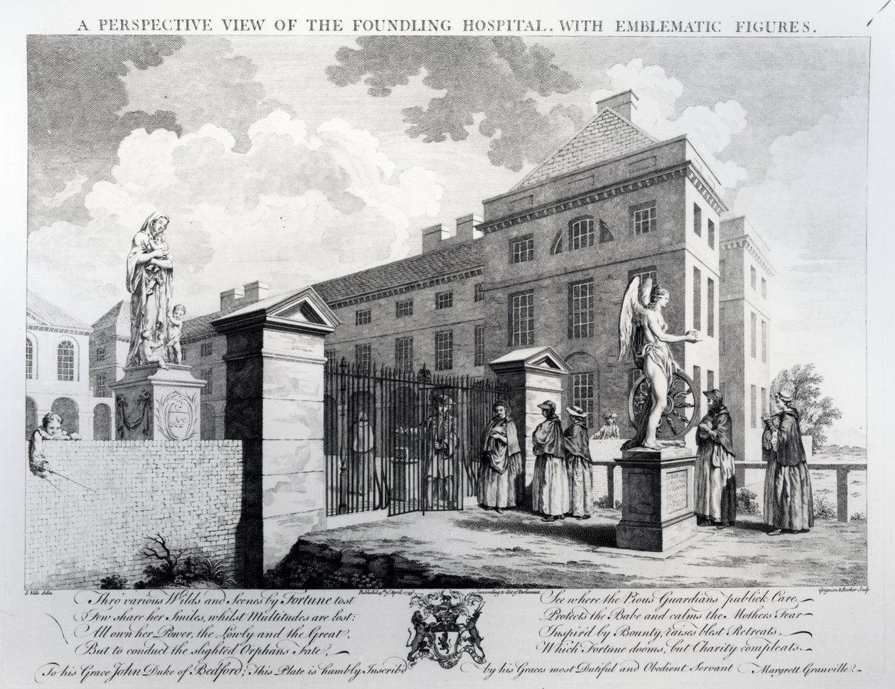 Eine perspektivische Ansicht des Findelhauses, graviert von Edward Rooker, 1749 von Samuel Wale
