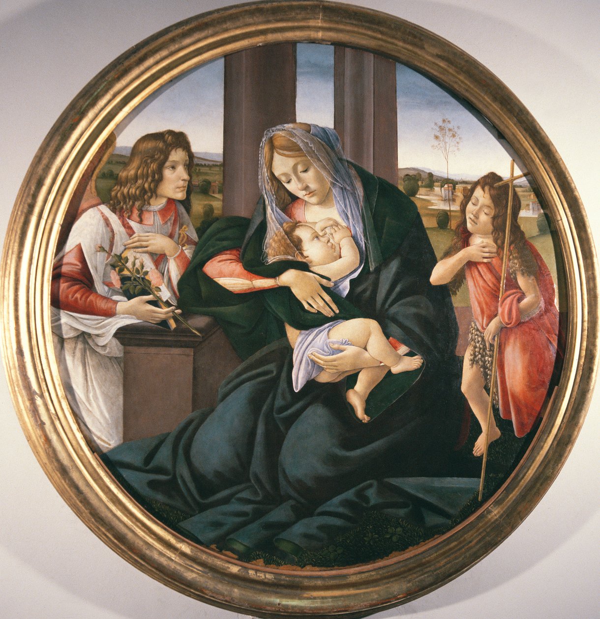 Madonna mit Kind und dem Heiligen Johannes dem Täufer und einem Engel von Sandro Botticelli