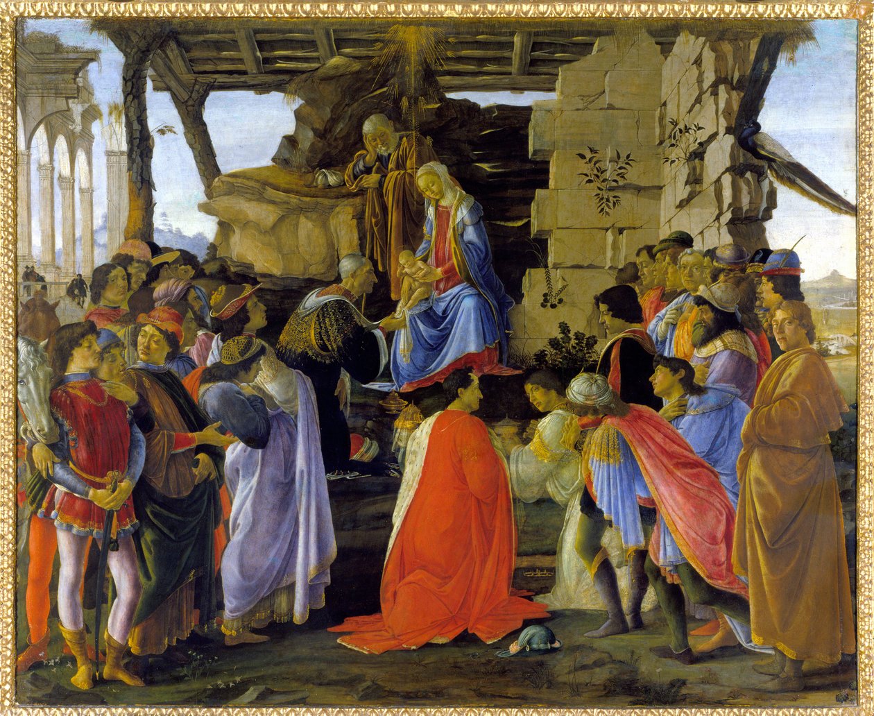 Anbetung der Heiligen Drei Könige, Darstellung der Mitglieder der Medici-Familie von Sandro Botticelli